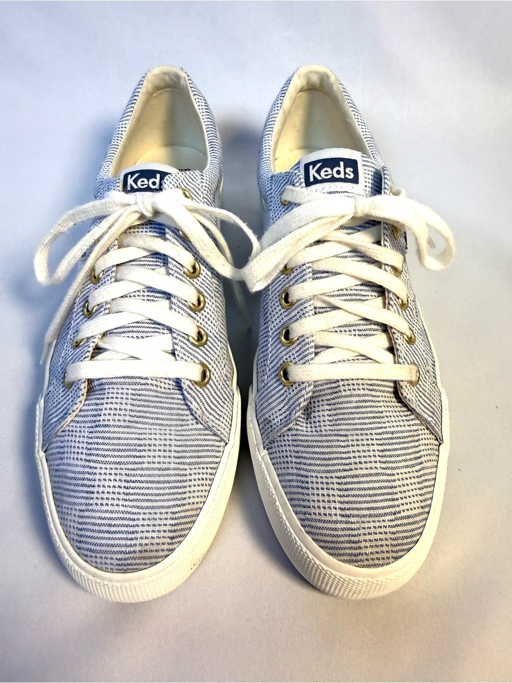 Keds Blue White Stripe Canvas Sneakers Size 8 Lace Up Casual Shoes